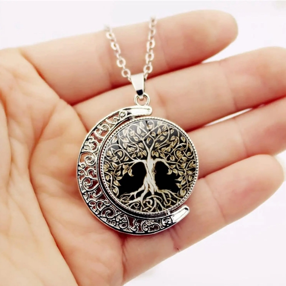 Tree Of Life Necklace Jewelry Half Moon Spin